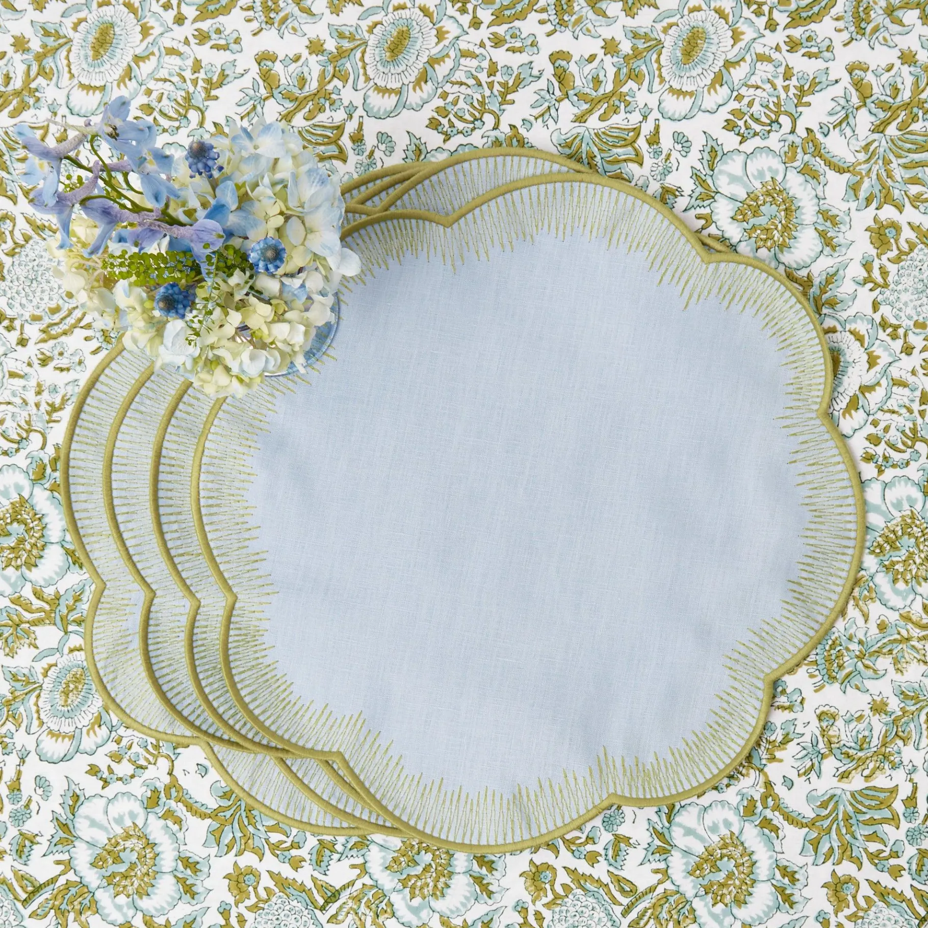 Mrs. Alice Placemats|Alathea Blue & Green Linen Placemats (Set Of 4)