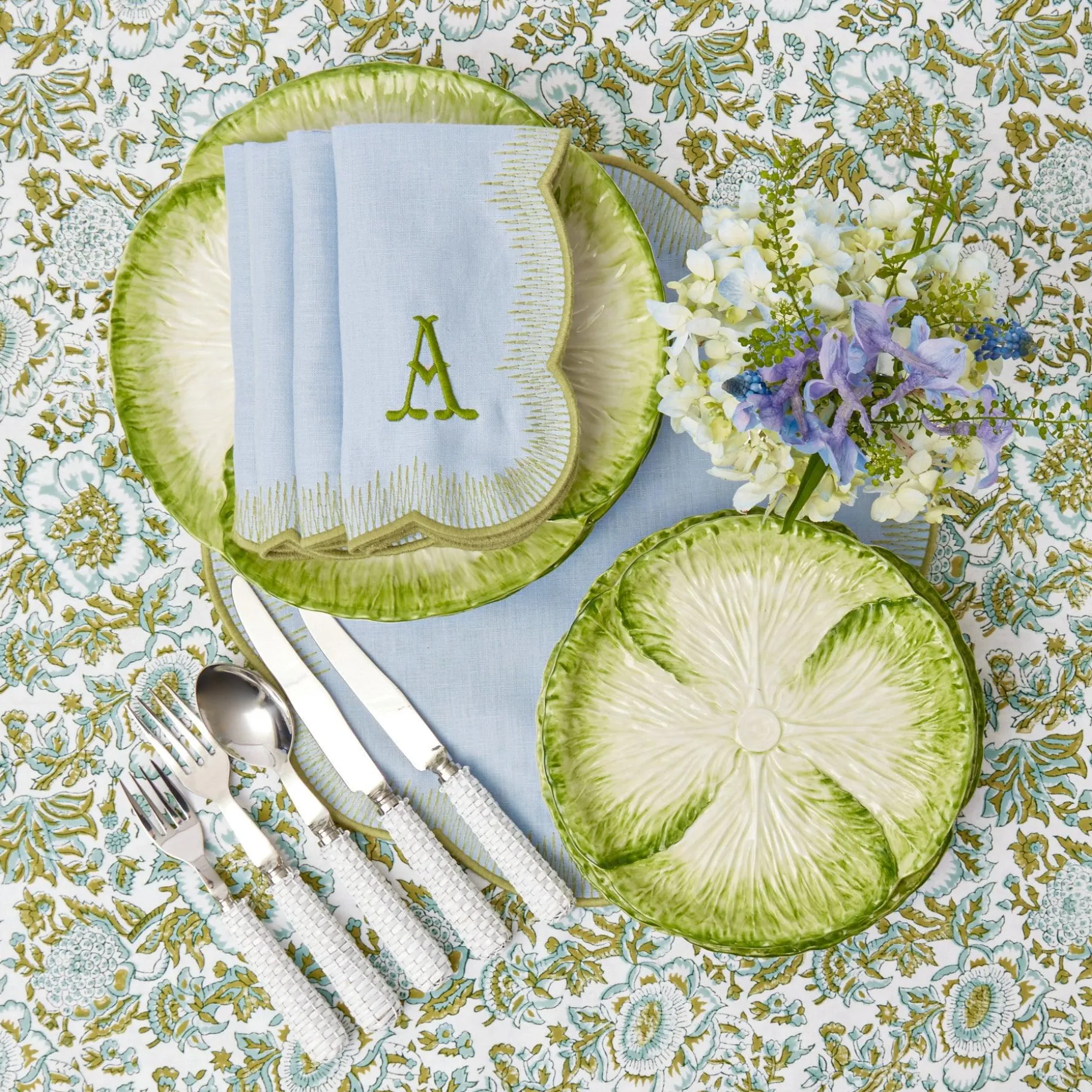 Mrs. Alice Napkins|Alathea Blue & Green Linen Napkins (Set Of 4)