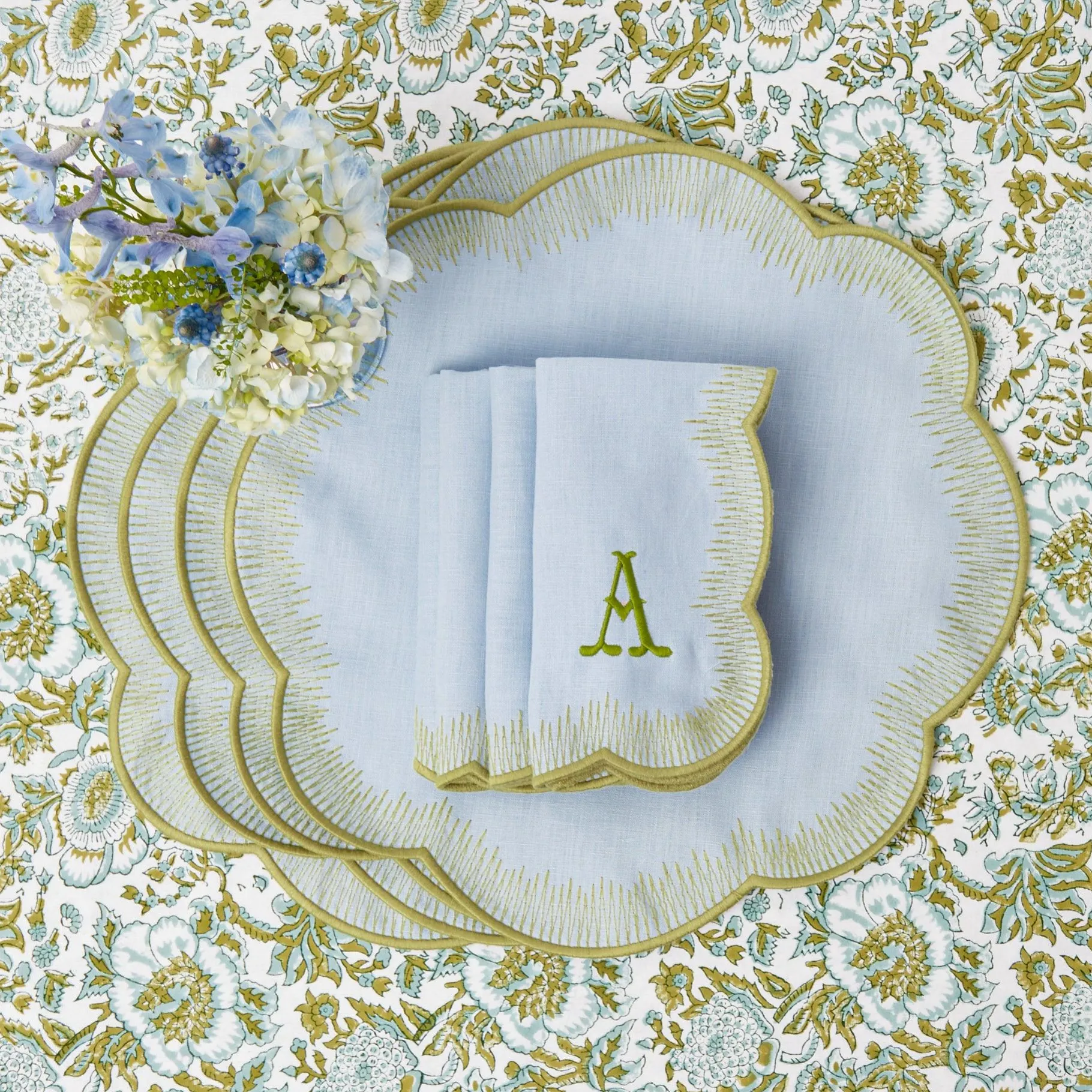 Mrs. Alice Napkins|Alathea Blue & Green Linen Napkins (Set Of 4)