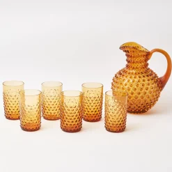 Mrs. Alice Glassware Sets|Amber Hobnail Jug And Glasses (Set Of 6)
