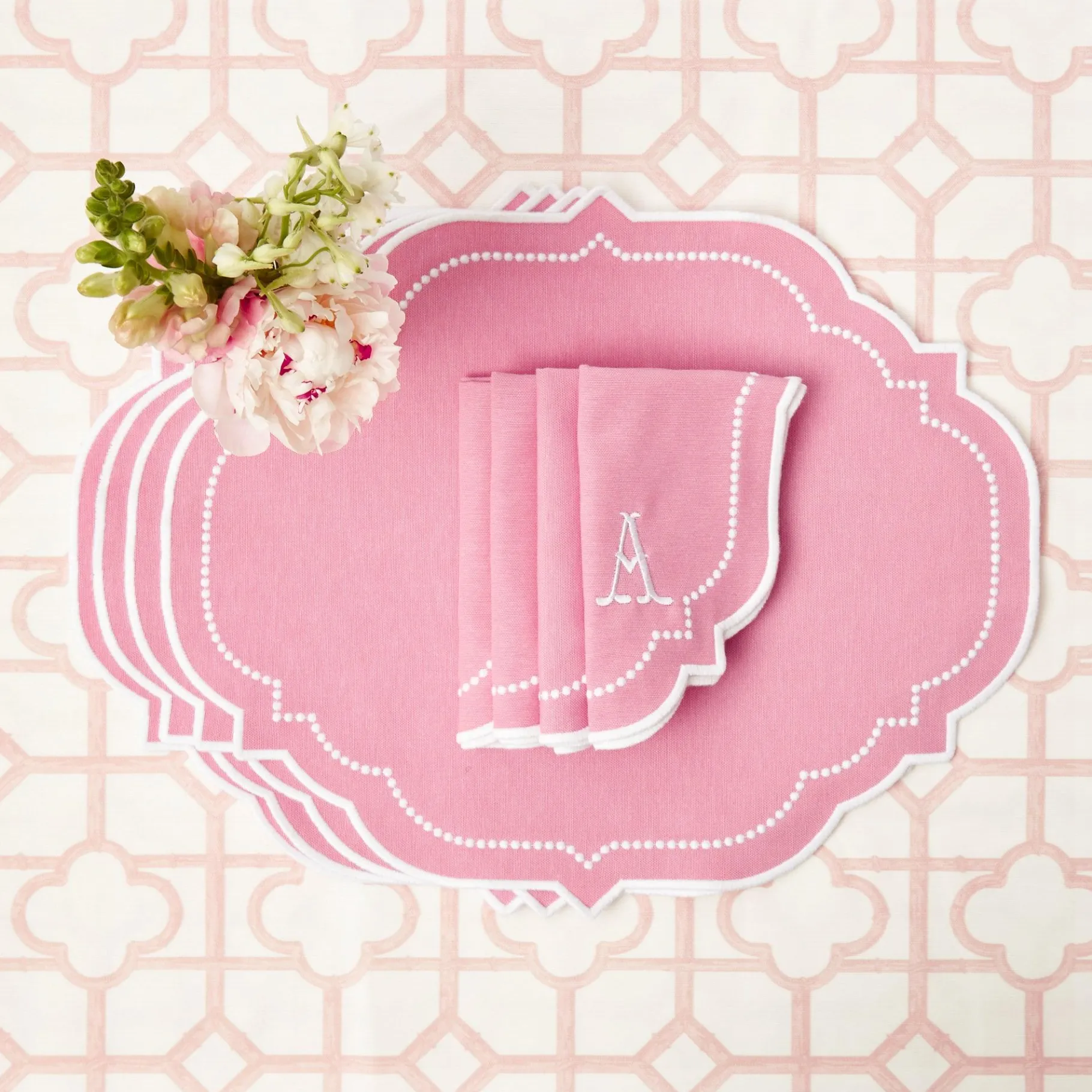 Mrs. Alice Table Linen Sets|Amelie Pink Placemats & Napkins (Set Of 4)