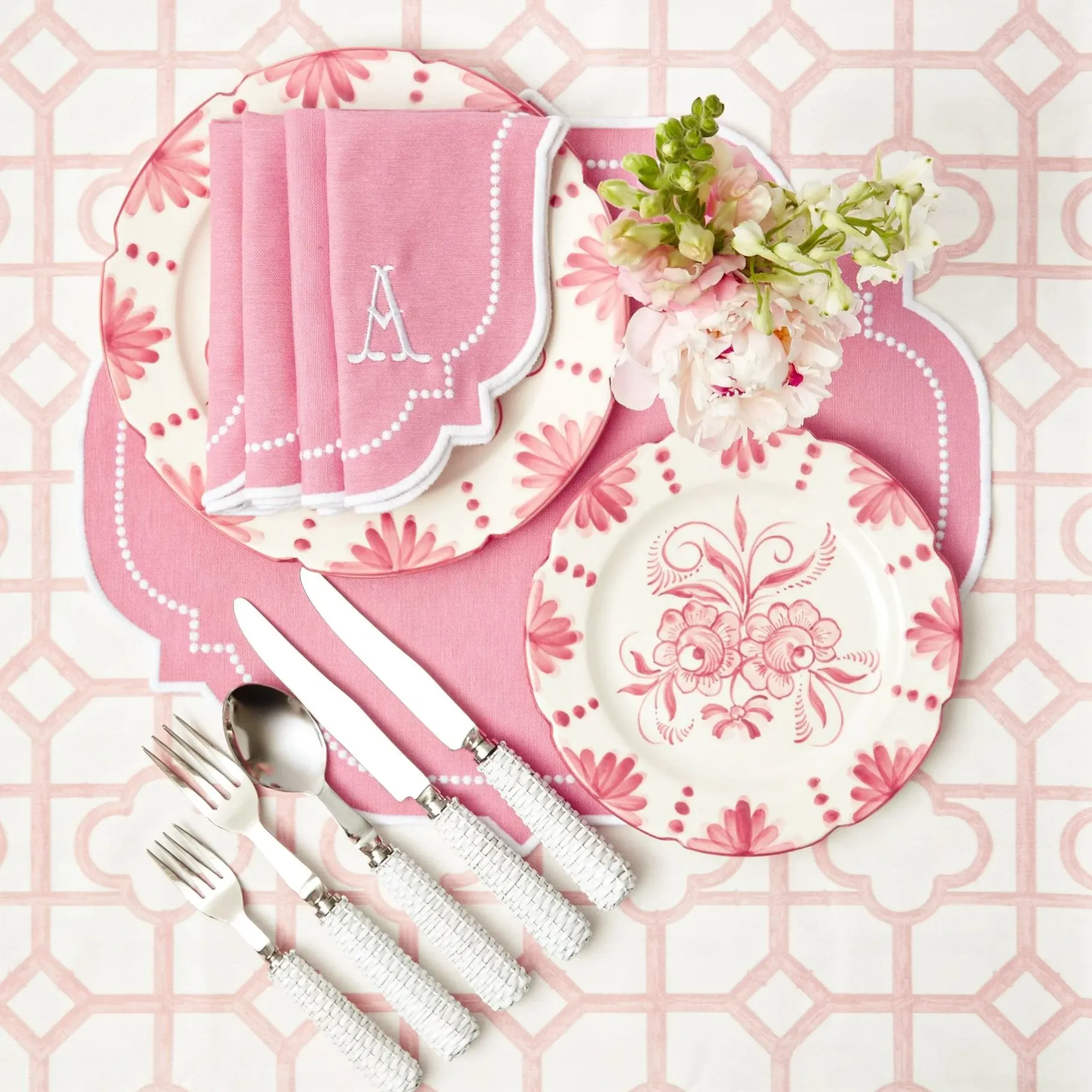 Mrs. Alice Table Linen Sets|Amelie Pink Placemats & Napkins (Set Of 4)