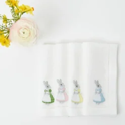 Mrs. Alice Napkins|Assorted White Linen Rabbit Napkins (Set Of 4)