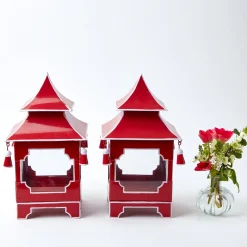 Mrs. Alice Candle Holders|Berry Red Pagoda Lantern