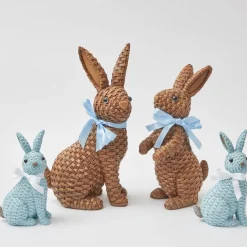 Mrs. Alice Rattan Tableware|Blue & Brown Rattan Rabbit Family