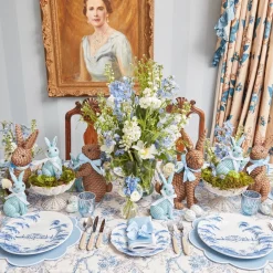 Mrs. Alice Rattan Tableware|Blue & Brown Rattan Rabbit Family