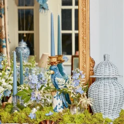 Mrs. Alice Candle Holders|Blue & White Parrot Candle Holder (Pair)