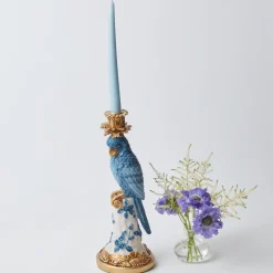 Mrs. Alice Candle Holders|Blue & White Parrot Candle Holder (Pair)