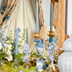 Mrs. Alice Candle Holders|Blue & White Parrot Candle Holder (Pair)