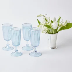Mrs. Alice Glasses|Blue & White Rim Short Stem Glass (Set Of 4)