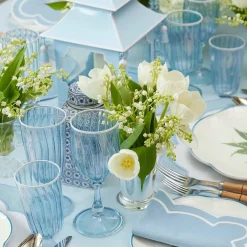 Mrs. Alice Glasses|Blue & White Rim Short Stem Glass (Set Of 4)