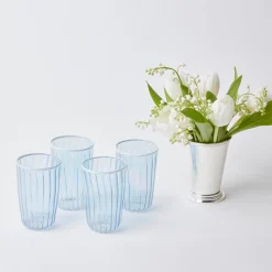 Mrs. Alice Glasses|Blue & White Rim Water Glasses (Set Of 4)