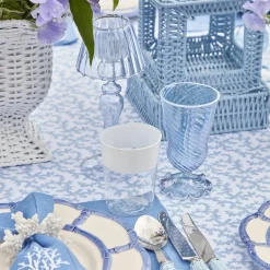 Mrs. Alice Glasses|Blue And White Rim Frilled Glasses (Set Of 4)