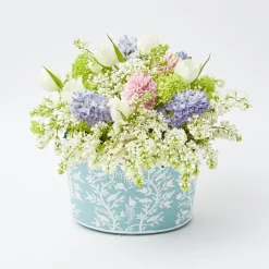 Mrs. Alice Vases|Blue Floral Tole Scalloped Planter