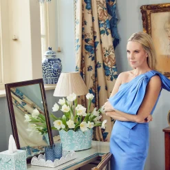 Mrs. Alice Vases|Blue Floral Tole Scalloped Planter