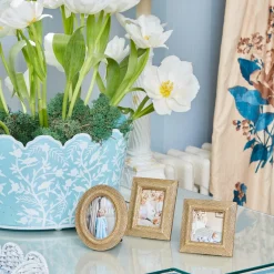 Mrs. Alice Vases|Blue Floral Tole Scalloped Planter