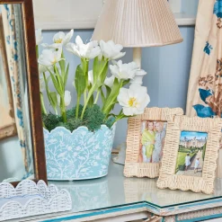 Mrs. Alice Vases|Blue Floral Tole Scalloped Planter