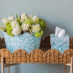 Mrs. Alice Vases|Blue Floral Tole Scalloped Planter