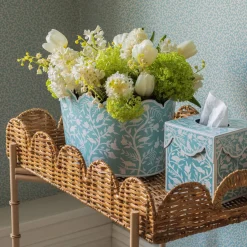 Mrs. Alice Vases|Blue Floral Tole Scalloped Planter