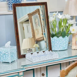 Mrs. Alice Tissue Boxes|Blue Floral Tole Tissue Box