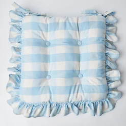 Mrs. Alice Cushions|Blue Gingham Ruffle Seat Pad Cushion