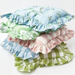 Mrs. Alice Cushions|Blue Gingham Ruffle Seat Pad Cushion