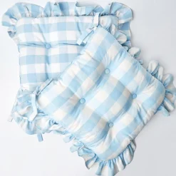 Mrs. Alice Cushions|Blue Gingham Ruffle Seat Pad Cushion
