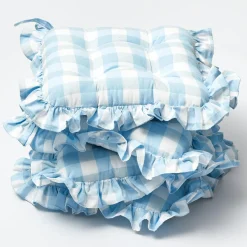 Mrs. Alice Cushions|Blue Gingham Ruffle Seat Pad Cushion (Set Of 4)
