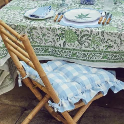 Mrs. Alice Cushions|Blue Gingham Ruffle Seat Pad Cushion (Set Of 4)