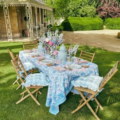 Mrs. Alice Cushions|Blue Gingham Ruffle Seat Pad Cushion (Set Of 4)