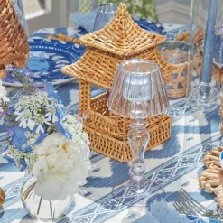 Mrs. Alice Pagodas & Lanterns|Blue Glass Lantern Tea Light Holders (Pair) - 24Cm