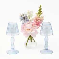 Mrs. Alice Candle Holders|Blue Glass Lantern Tea Light Holder (Pair) - 18 Cm