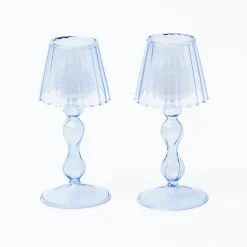Mrs. Alice Pagodas & Lanterns|Blue Glass Lantern Tea Light Holder (Pair) - 18 Cm
