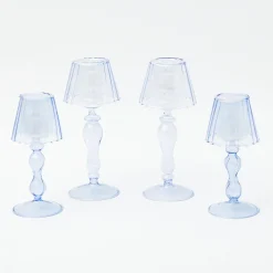 Mrs. Alice Pagodas & Lanterns|Blue Glass Lantern Tea Light Holder Set