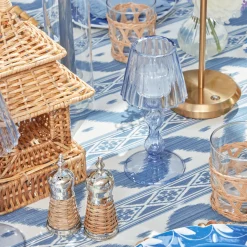 Mrs. Alice Pagodas & Lanterns|Blue Glass Lantern Tea Light Holder Set