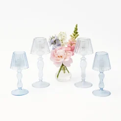 Mrs. Alice Pagodas & Lanterns|Blue Glass Lantern Tea Light Holder Set