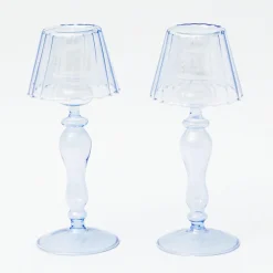 Mrs. Alice Candle Holders|Blue Glass Lantern Tea Light Holders (Pair) - 24Cm