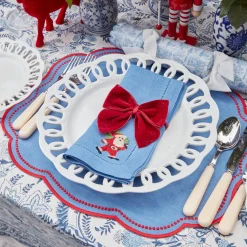 Mrs. Alice Napkins|Blue Hand Embroidered Father Christmas Napkins (Set Of 4)