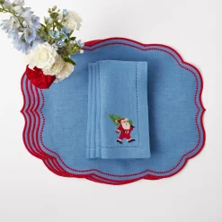 Mrs. Alice Napkins|Blue Hand Embroidered Father Christmas Napkins (Set Of 4)