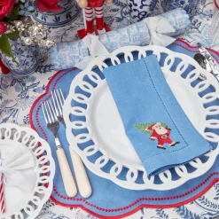 Mrs. Alice Napkins|Blue Hand Embroidered Father Christmas Napkins (Set Of 4)