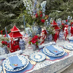 Mrs. Alice Napkins|Blue Hand Embroidered Father Christmas Napkins (Set Of 4)