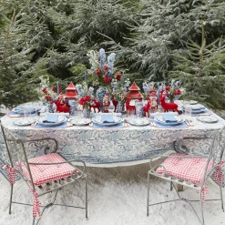 Mrs. Alice Napkins|Blue Hand Embroidered Father Christmas Napkins (Set Of 4)