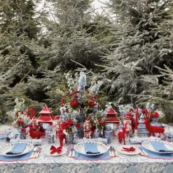 Mrs. Alice Napkins|Blue Hand Embroidered Father Christmas Napkins (Set Of 4)