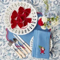 Mrs. Alice Napkins|Blue Hand Embroidered Father Christmas Napkins (Set Of 4)