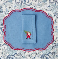 Mrs. Alice Napkins|Blue Hand Embroidered Father Christmas Napkins (Set Of 4)