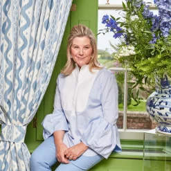 Mrs. Alice Serena Fresson Fabrics|Blue Ikat Stripe Fabric