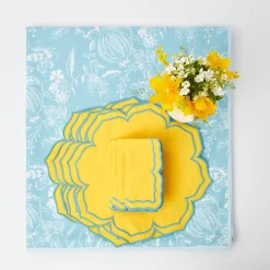 Mrs. Alice Table Linen Sets|Blue Melograno & Fleur Yellow Linen Set