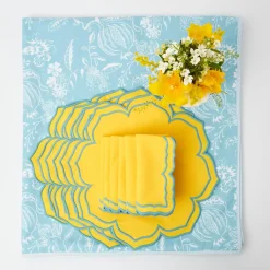 Mrs. Alice Table Linen Sets|Blue Melograno & Fleur Yellow Linen Set