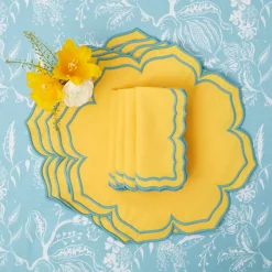 Mrs. Alice Table Linen Sets|Blue Melograno & Fleur Yellow Linen Set