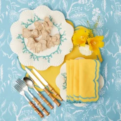 Mrs. Alice Table Linen Sets|Blue Melograno & Fleur Yellow Linen Set